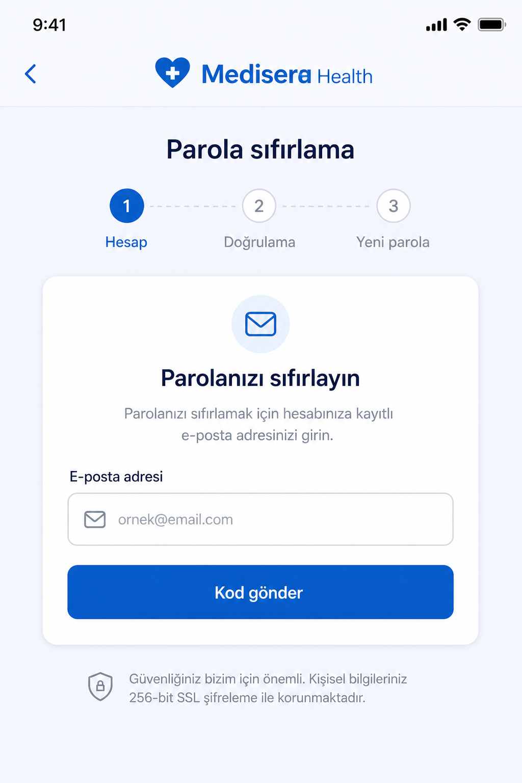 Medisera parola sıfırlama ekranı