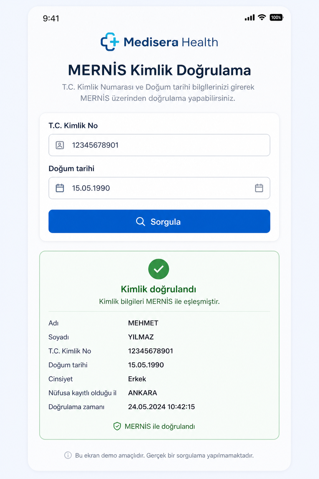 Medisera MERNİS ekranı