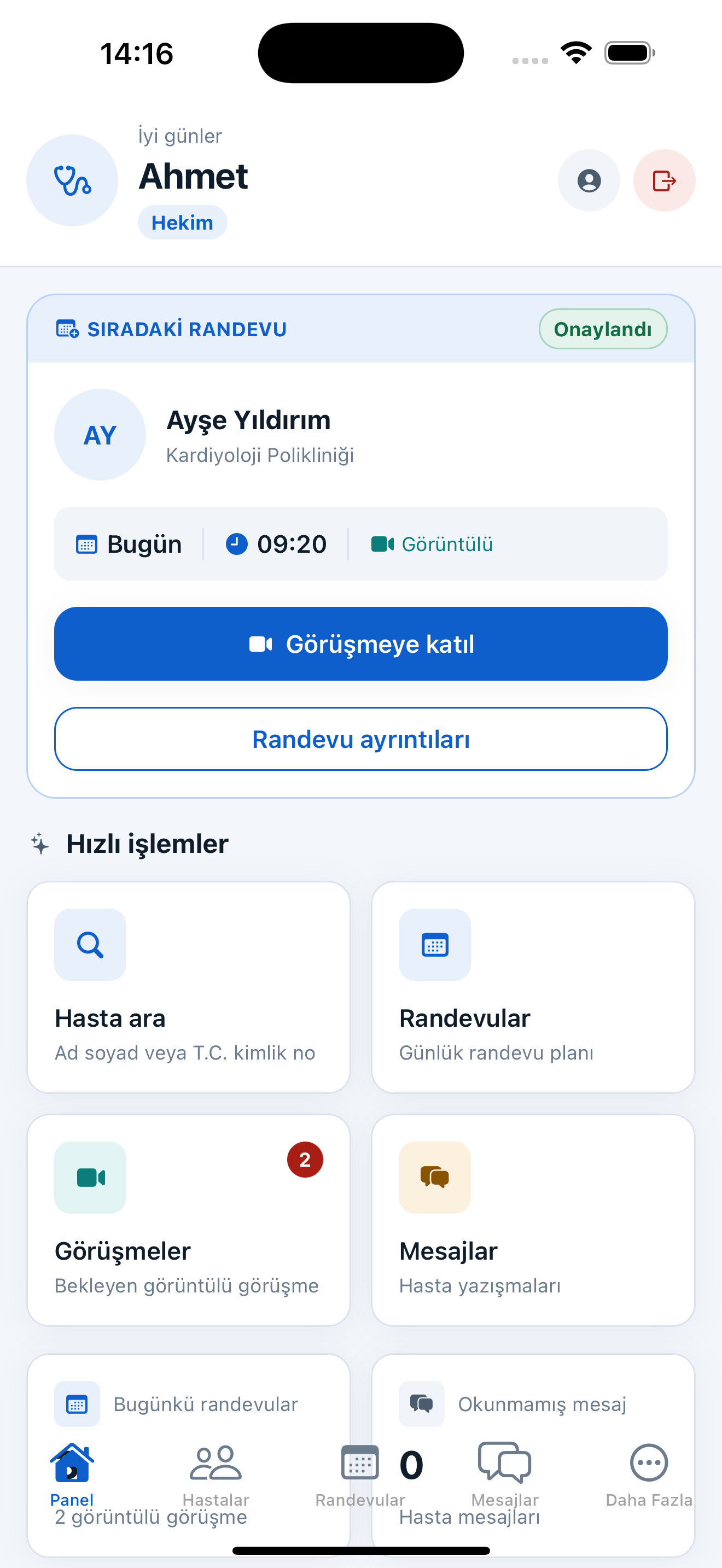 Medisera uygulaması hasta panosu ekranı